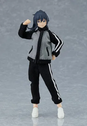 601 figma Female Body ( Makoto ) with Tracksuit   Tracksuit Skirt Outfit Serious Investor Swapable Head