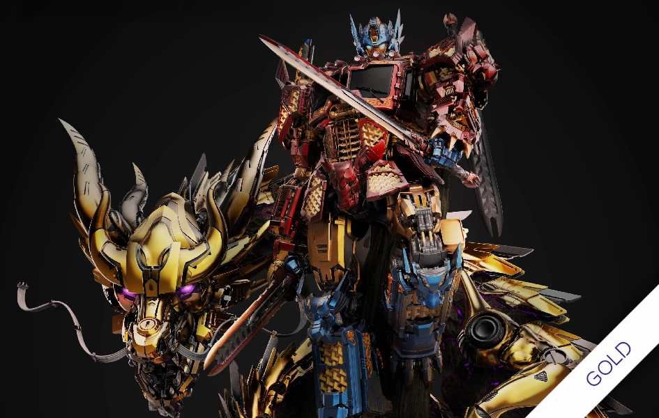 School Project Premium Unit Transformers - Optimus Prime - Azure Dragon (Gold) 1/10 Scale Statue