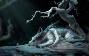 Blockchain Token The Encounter Of Mouse & Dragon Under Withered Tree Statue